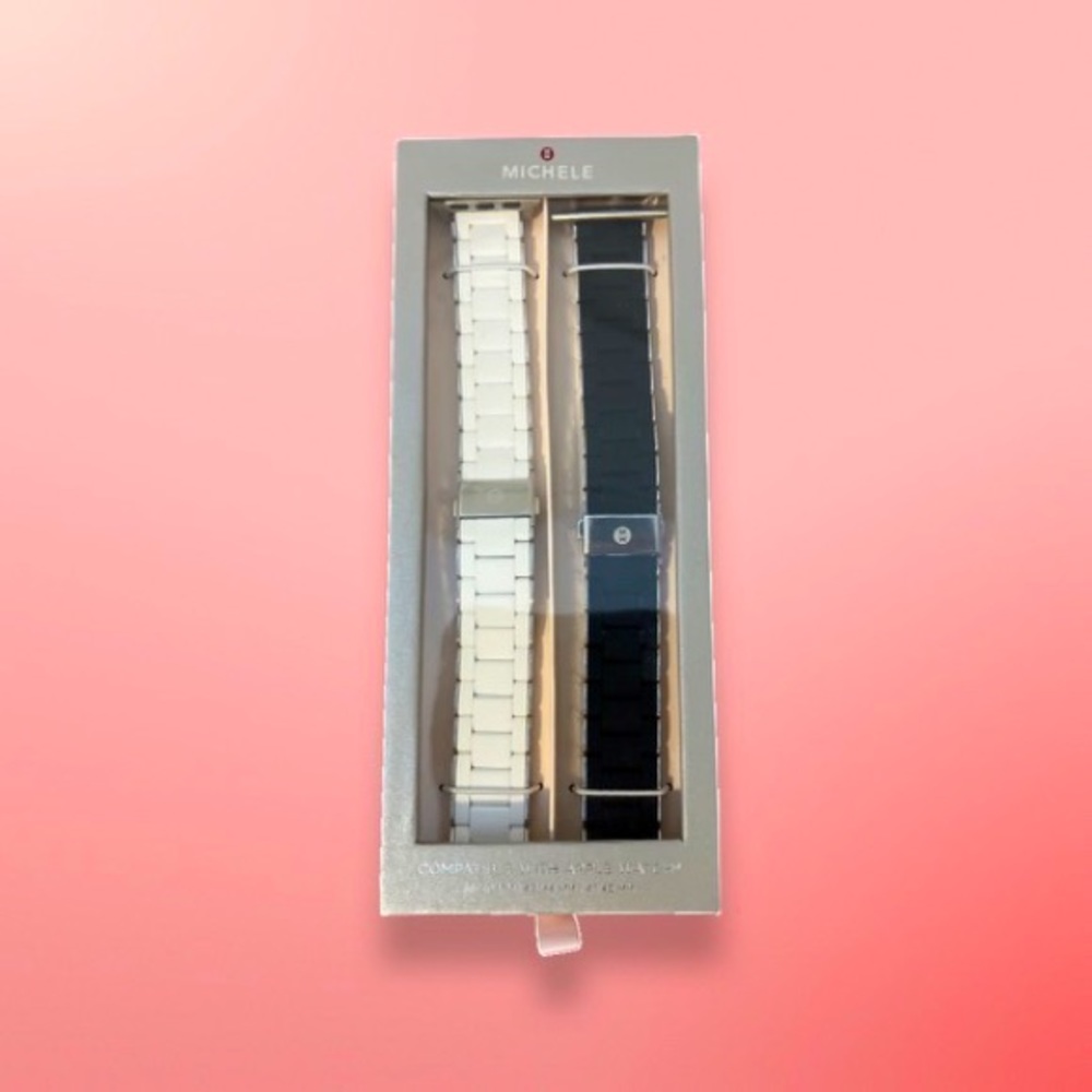 MICHELE APPLE WATCH WHITE & BLACK BANDS - FITS  38MM 40MM 41MM 42MM 44MM 45MM